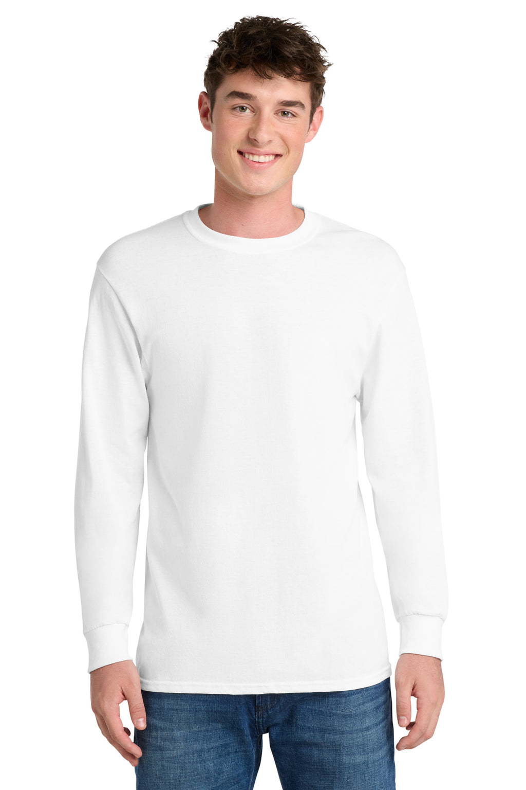 Port & Co Tall Long Sleeve Core Blend Tee. PC55LST - White - front