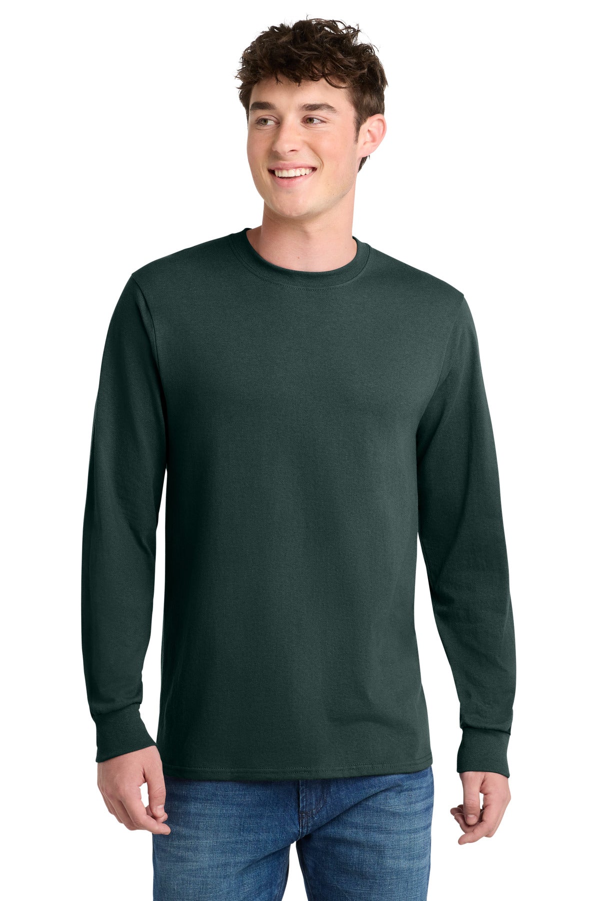 Port & Co Long Sleeve Core Blend Tee. PC55LS - Dark Green - front