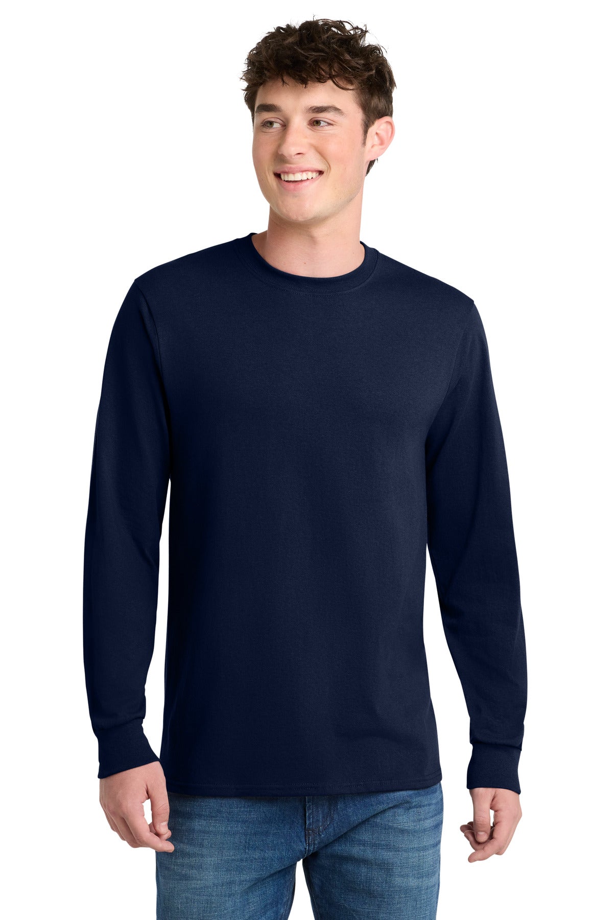 Port & Co Long Sleeve Core Blend Tee. PC55LS - Navy - front