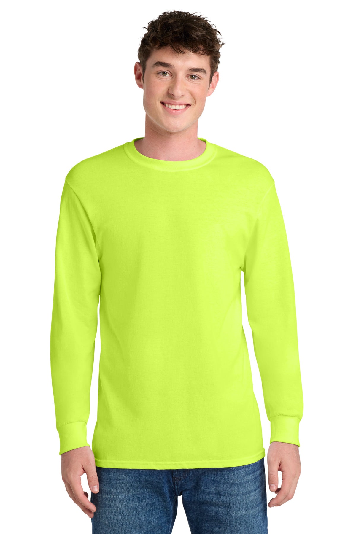 Port & Co Long Sleeve Core Blend Tee. PC55LS - Safety Green - front