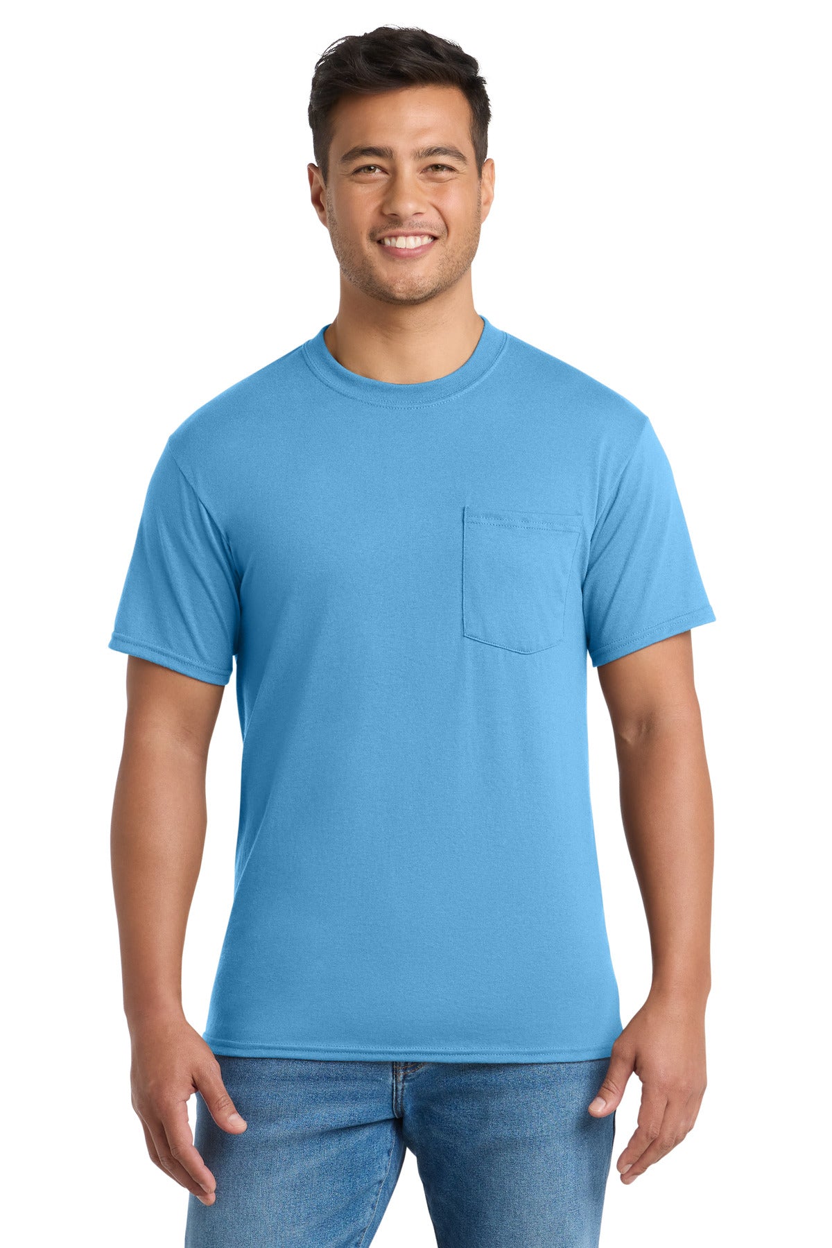Port & Co Tall Core Blend Pocket Tee. PC55PT - Aquatic Blue - front