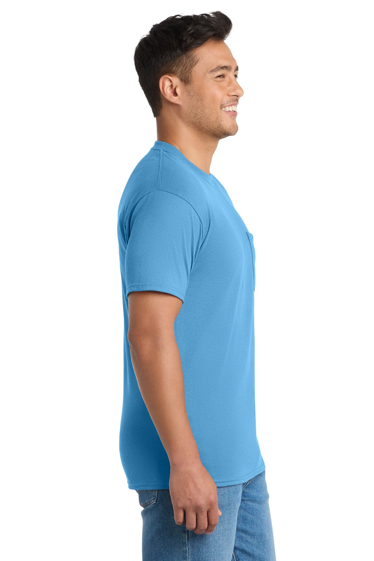 Port & Co Tall Core Blend Pocket Tee. PC55PT - Aquatic Blue - side