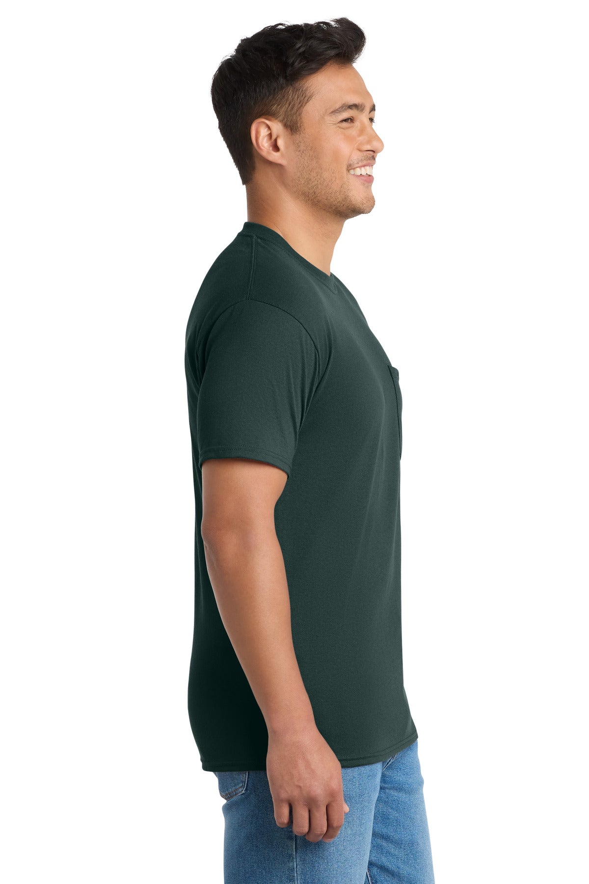 Port & Co Tall Core Blend Pocket Tee. PC55PT - Dark Green - side