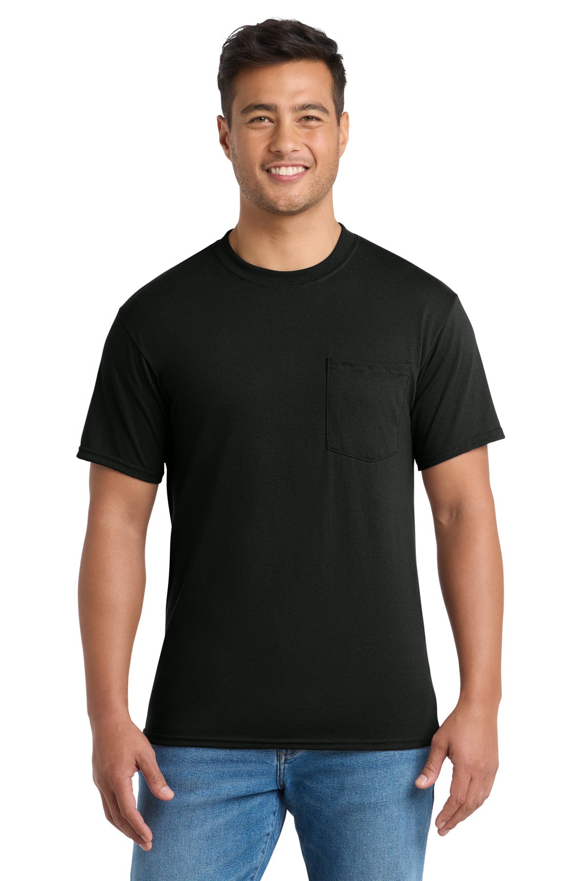 Port & Co Tall Core Blend Pocket Tee. PC55PT - Jet Black - front