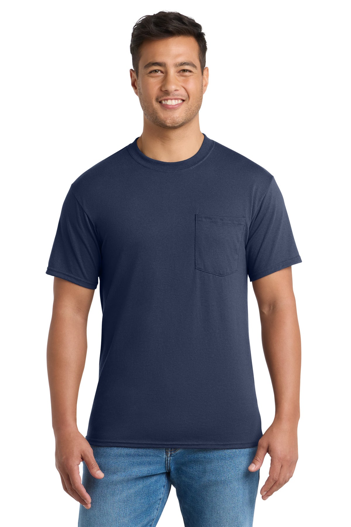 Port & Co Tall Core Blend Pocket Tee. PC55PT - Navy - front