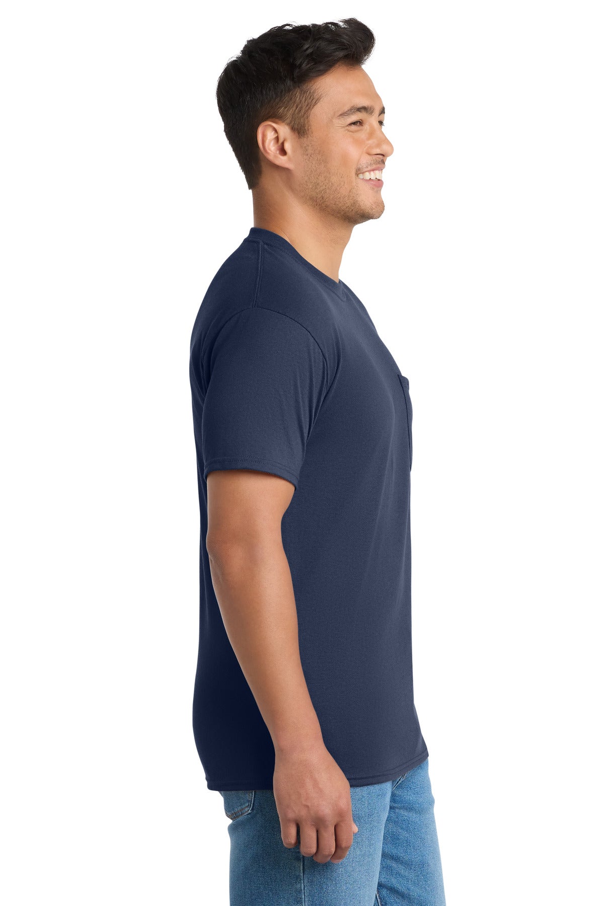 Port & Co Tall Core Blend Pocket Tee. PC55PT - Navy - side