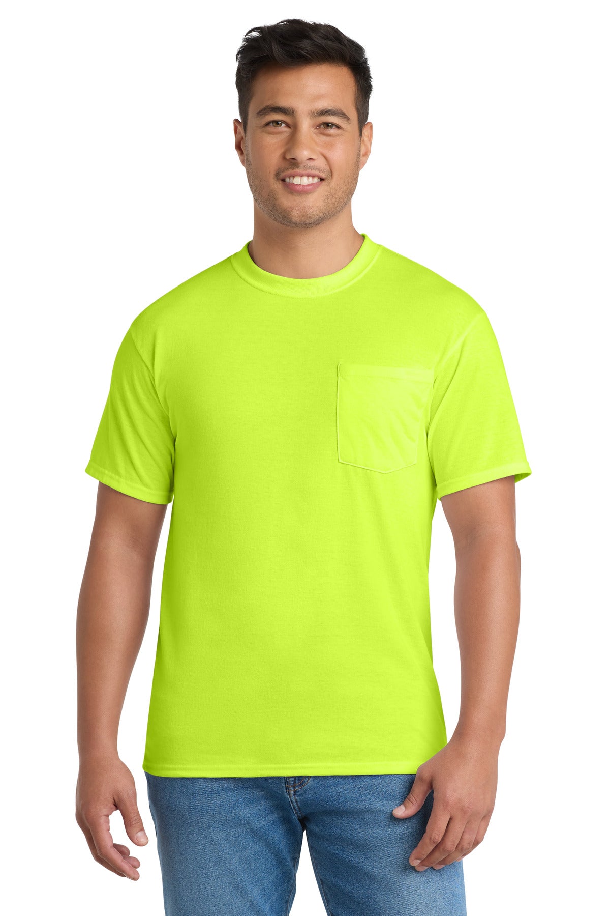 Port & Co Tall Core Blend Pocket Tee. PC55PT - Safety Green - front