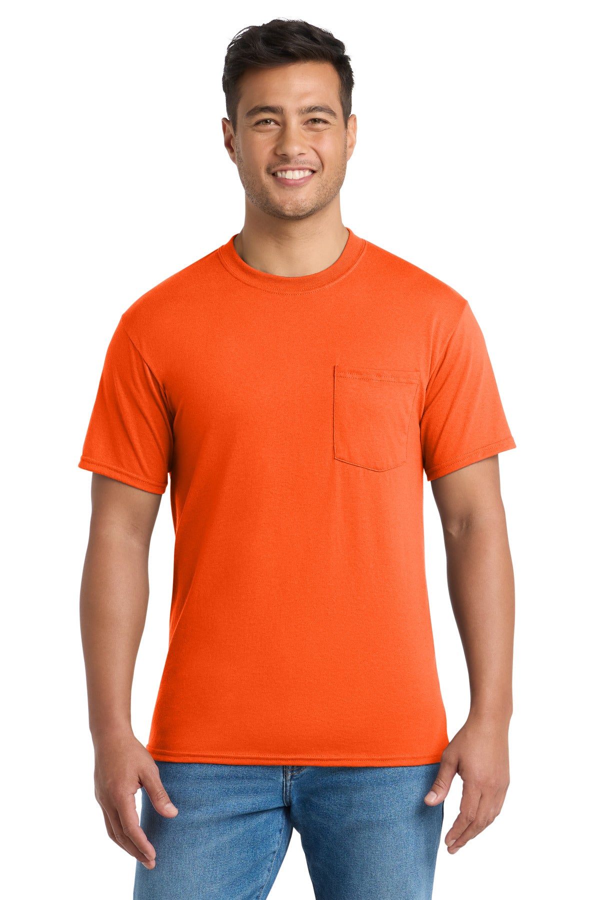 Port & Co Tall Core Blend Pocket Tee. PC55PT - Safety Orange - front