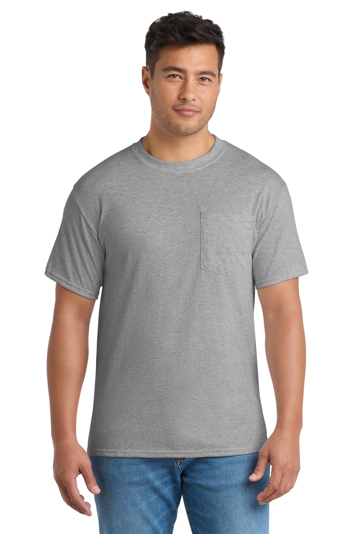 Port & Co Core Blend Pocket Tee. PC55P - Athletic Heather - front