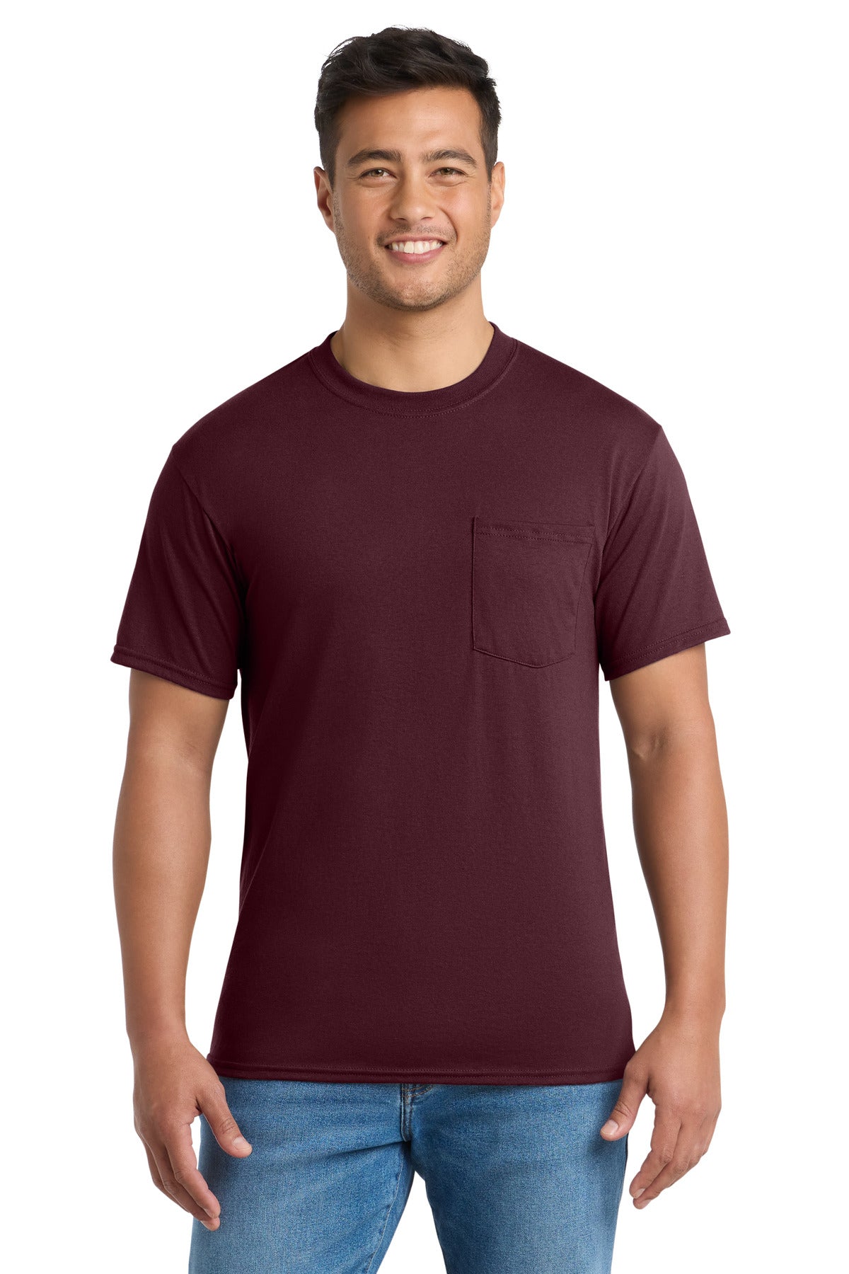 Port & Co Core Blend Pocket Tee. PC55P - Athletic Maroon - front