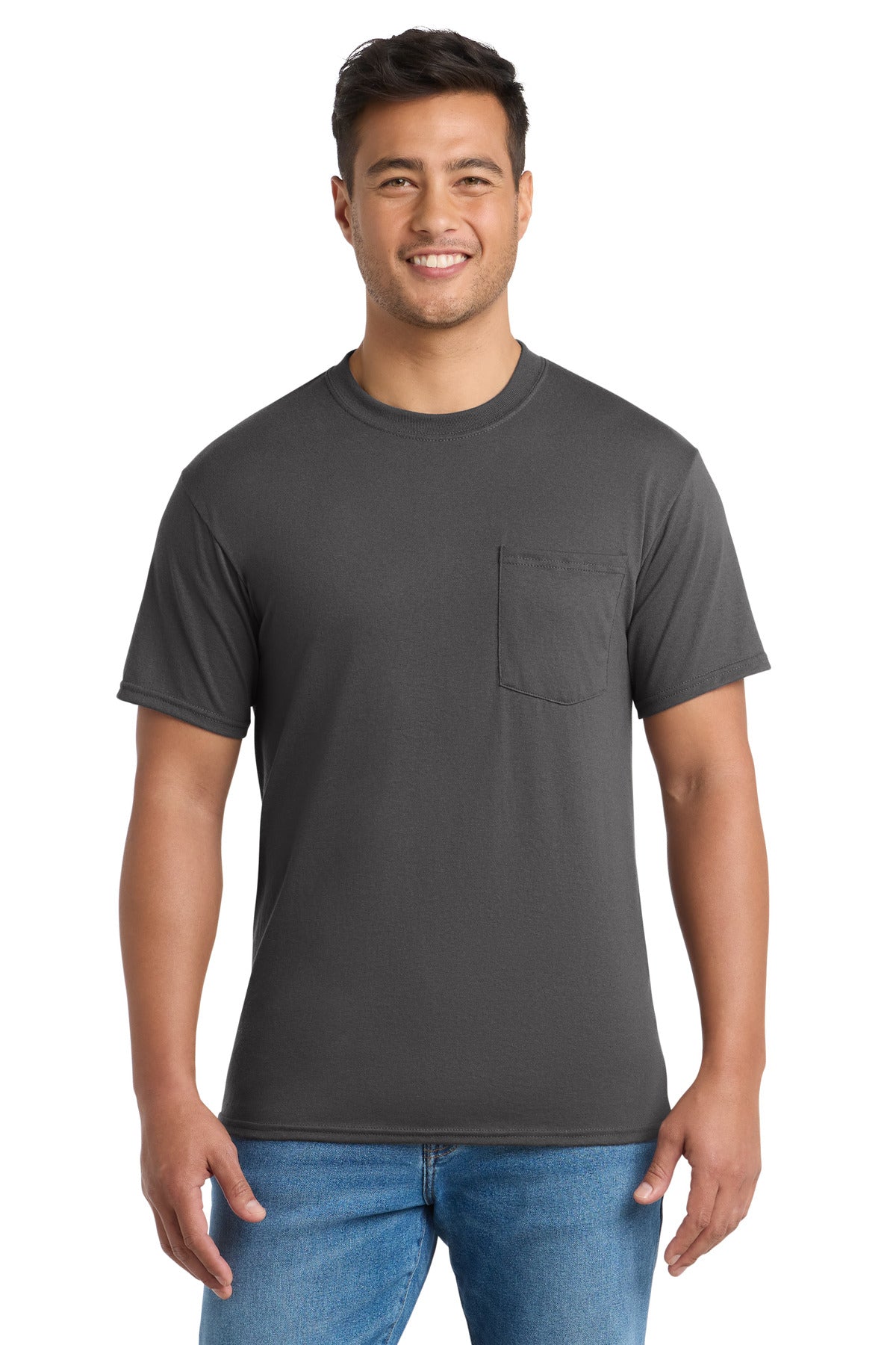 Port & Co Core Blend Pocket Tee. PC55P - Charcoal - front