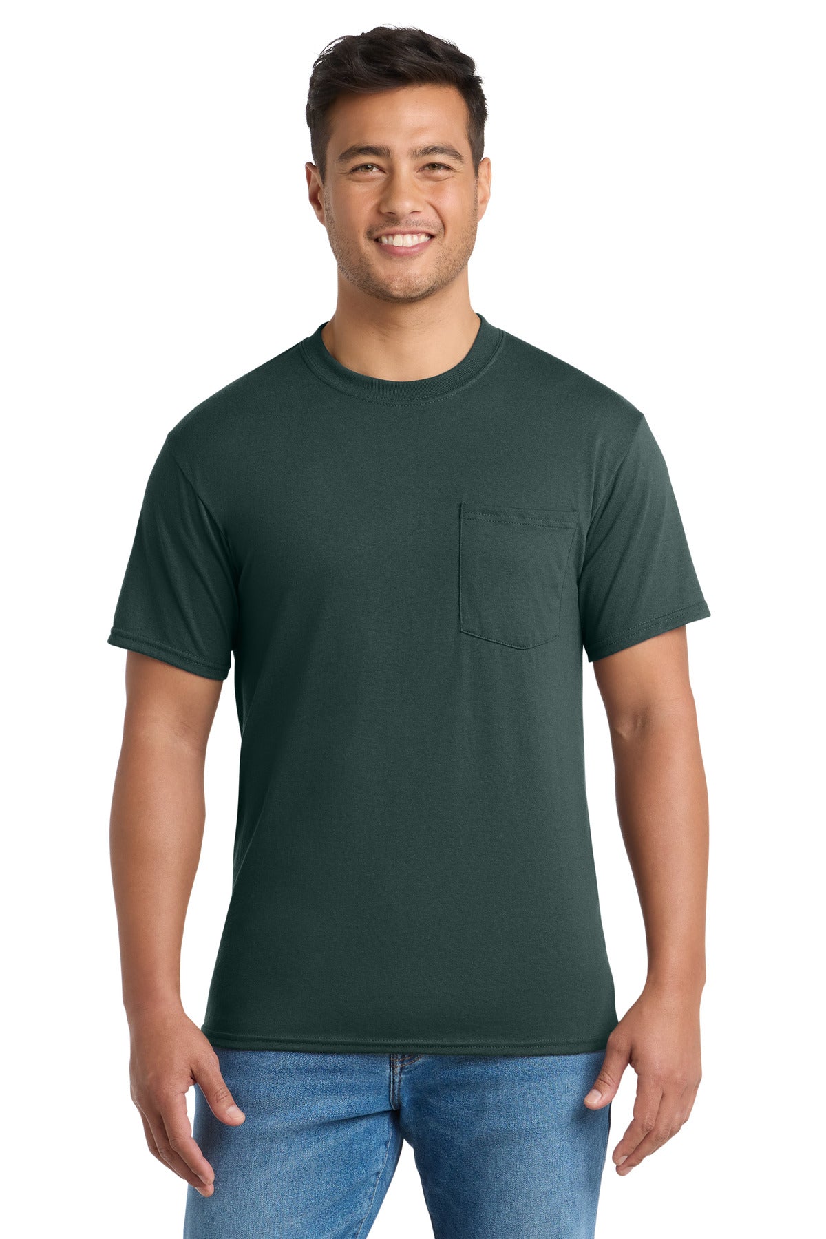 Port & Co Core Blend Pocket Tee. PC55P - Dark Green - front