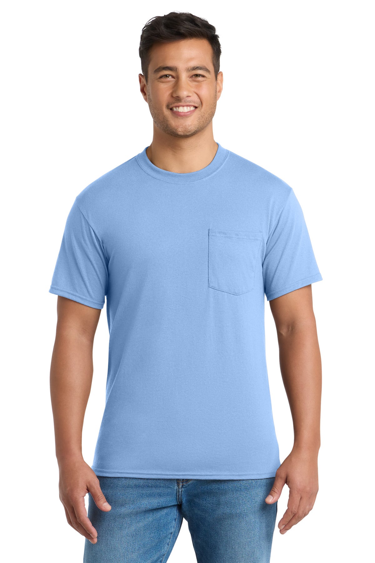 Port & Co Core Blend Pocket Tee. PC55P - Light Blue - front