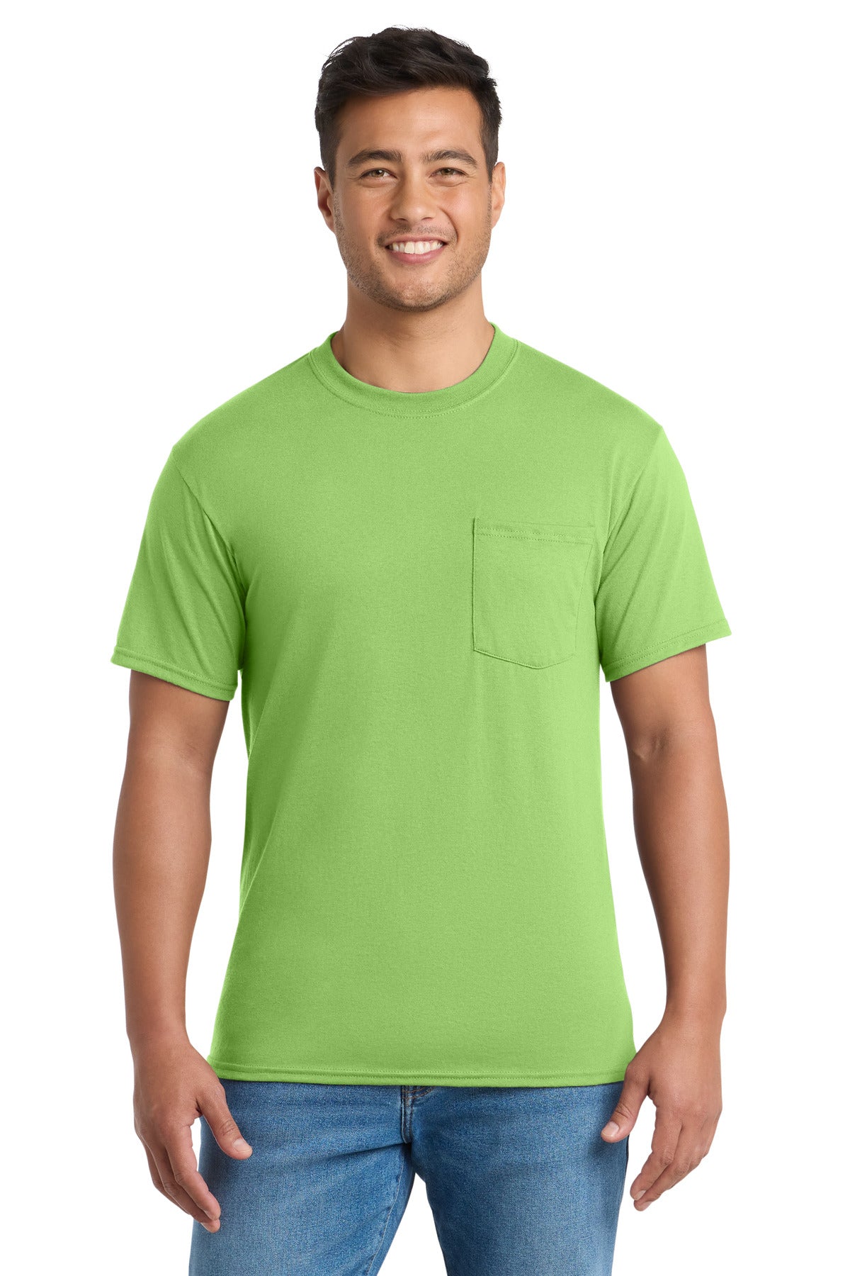 Port & Co Core Blend Pocket Tee. PC55P - Lime - front