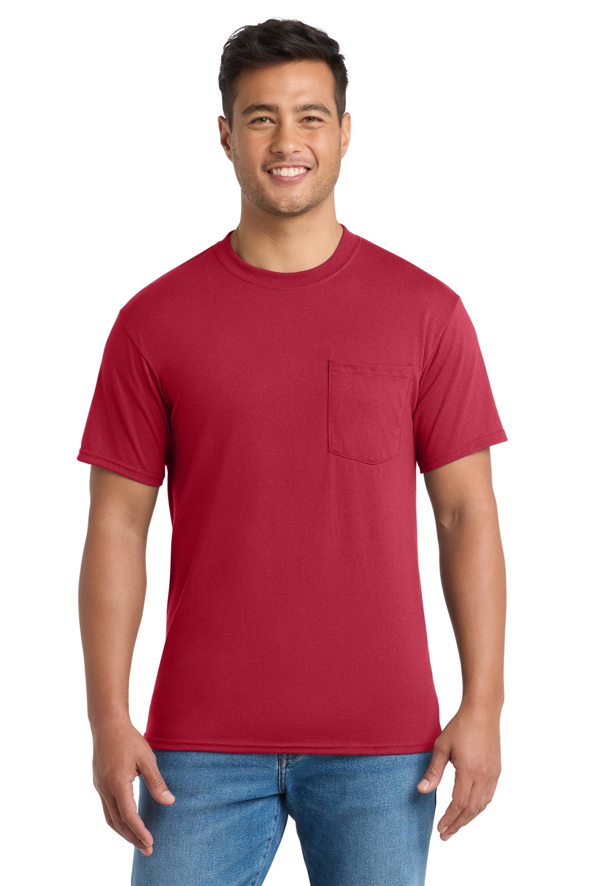 Port & Co Core Blend Pocket Tee. PC55P - Red - front