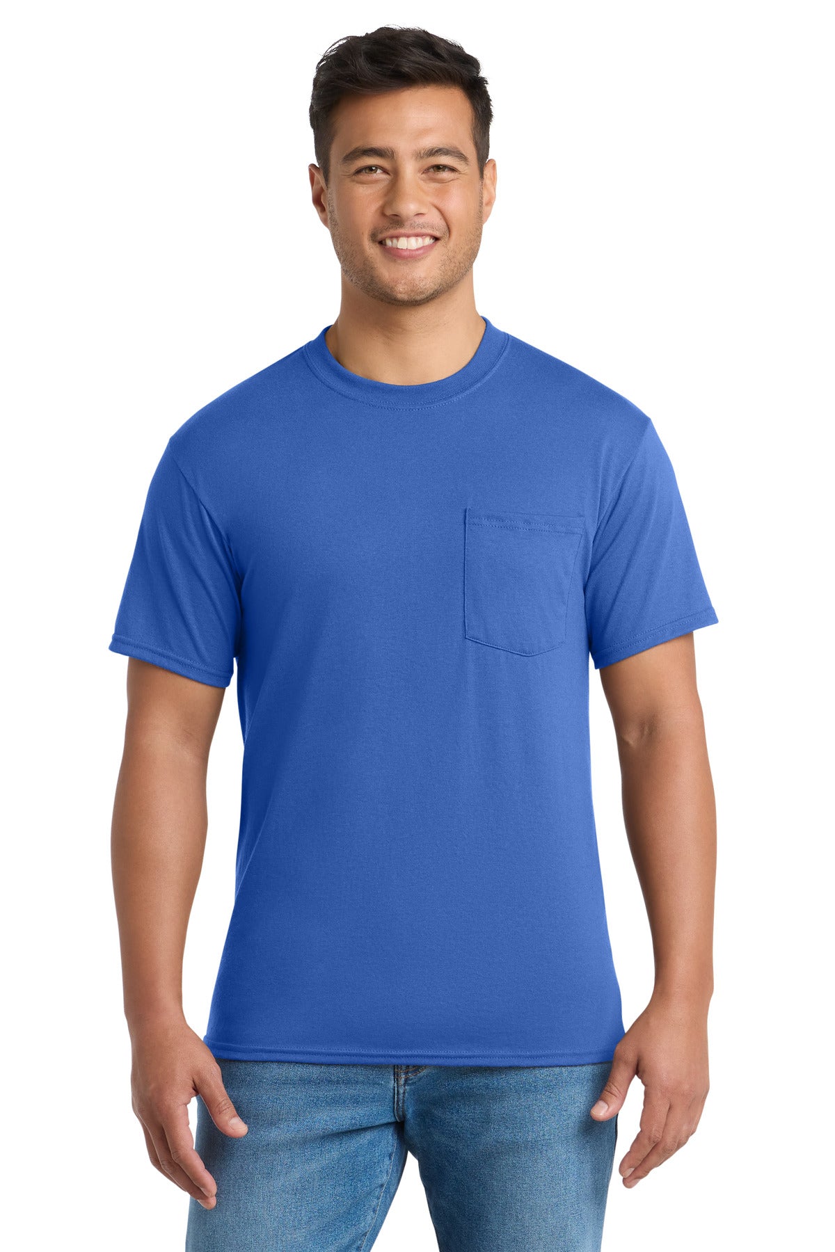 Port & Co Core Blend Pocket Tee. PC55P - Royal - front