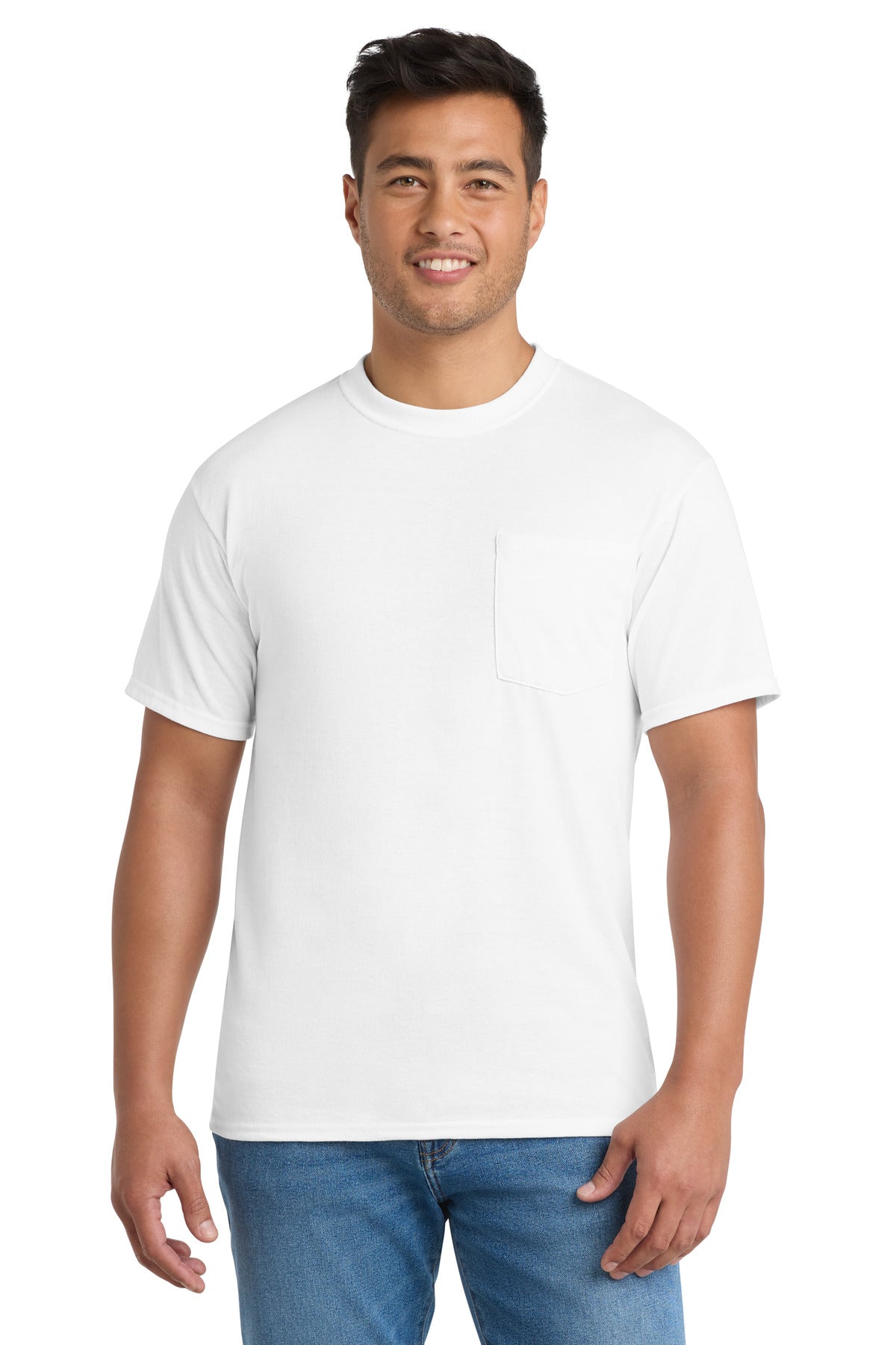 Port & Co Core Blend Pocket Tee. PC55P - White - front