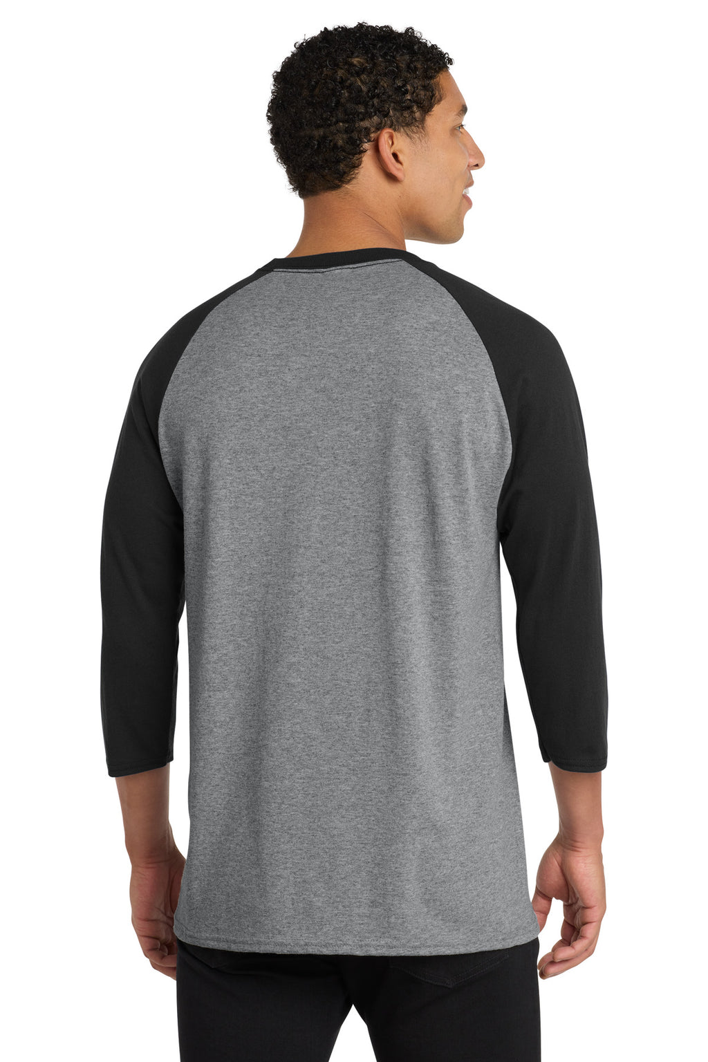 Port & Co Core Blend 3/4-Sleeve Raglan Tee. PC55RS - Athletic Heather/ Jet Black - back