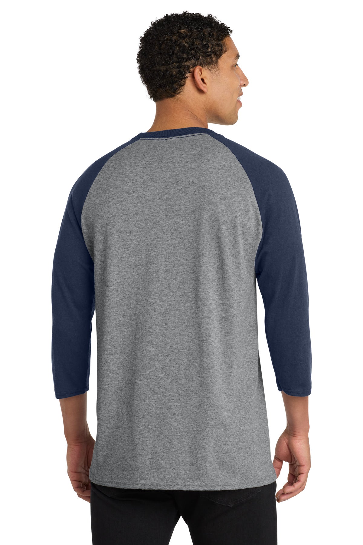 Port & Co Core Blend 3/4-Sleeve Raglan Tee. PC55RS - Athletic Heather/ Navy - back