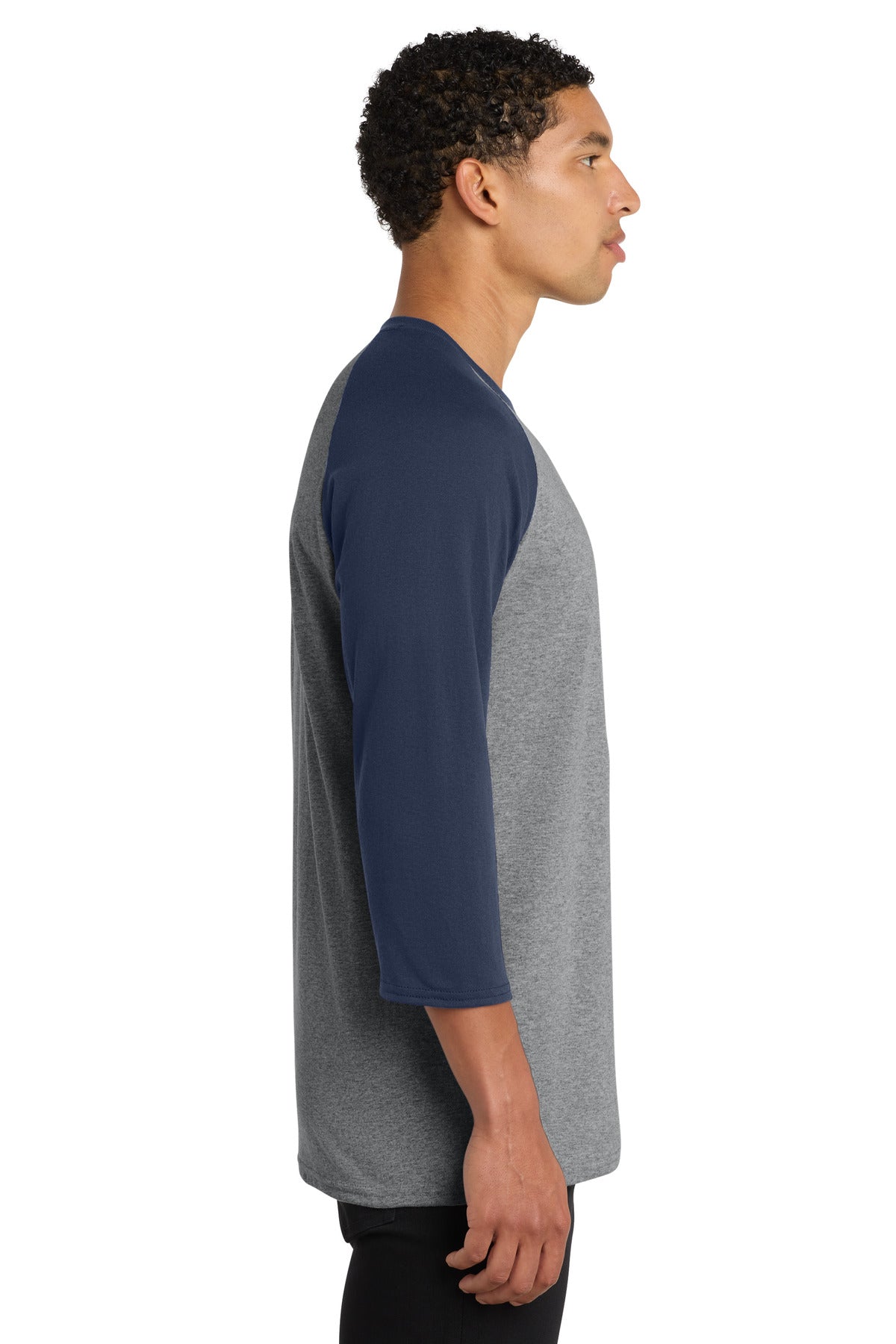 Port & Co Core Blend 3/4-Sleeve Raglan Tee. PC55RS - Athletic Heather/ Navy - side