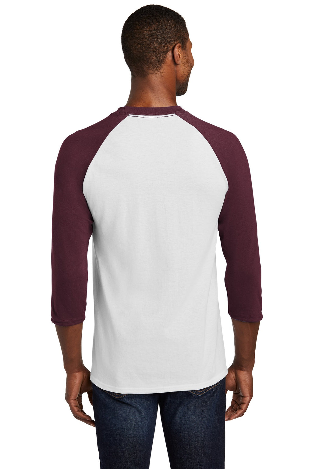 Port & Co Core Blend 3/4-Sleeve Raglan Tee. PC55RS - White/ Athletic Maroon - back