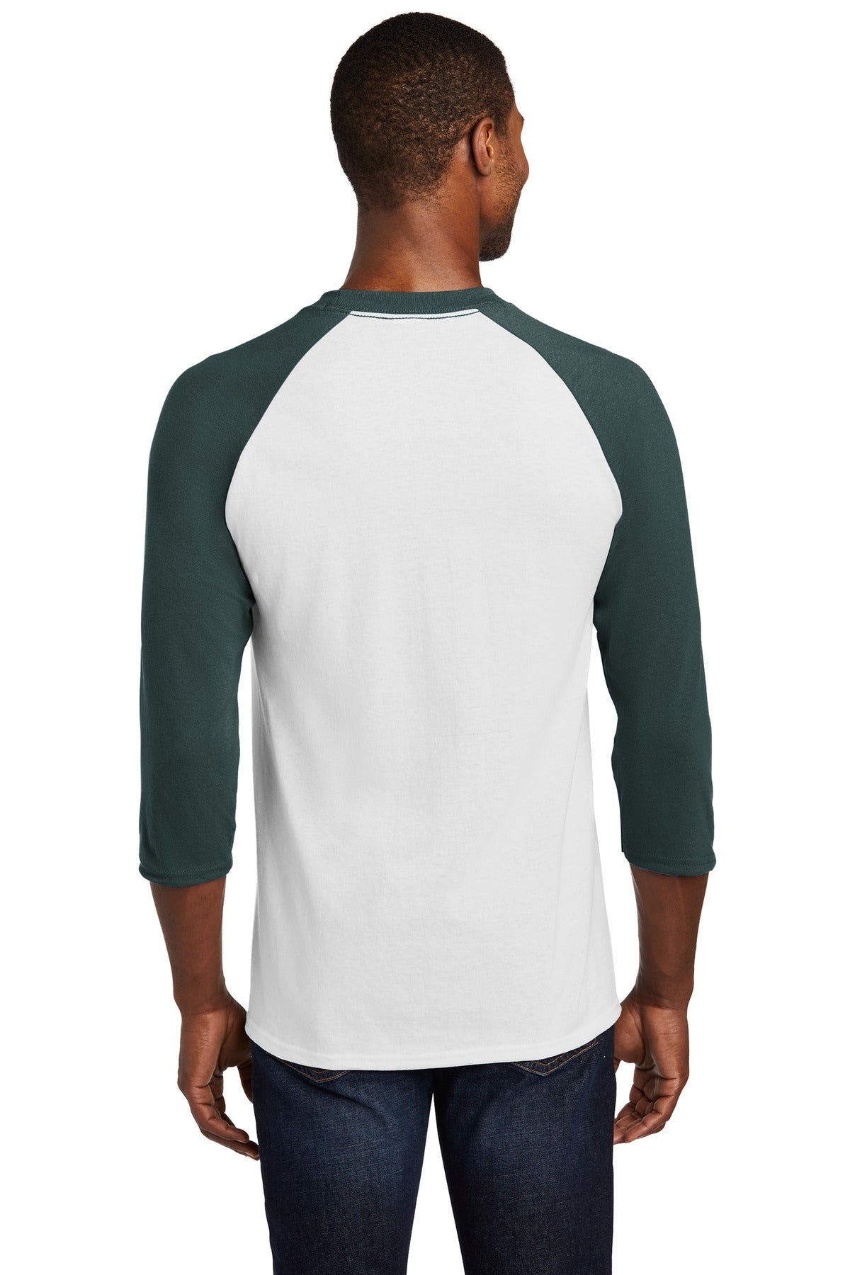 Port & Co Core Blend 3/4-Sleeve Raglan Tee. PC55RS - White/ Dark Green - back