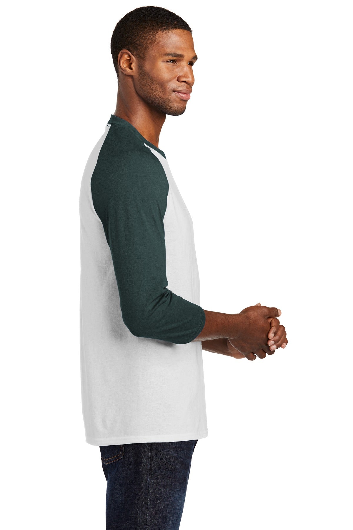 Port & Co Core Blend 3/4-Sleeve Raglan Tee. PC55RS - White/ Dark Green - side