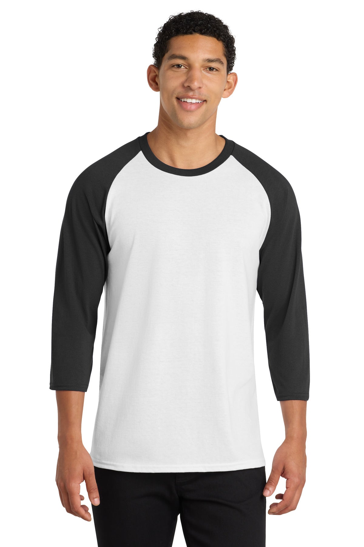 Port & Co Core Blend 3/4-Sleeve Raglan Tee. PC55RS - White/ Jet Black - front