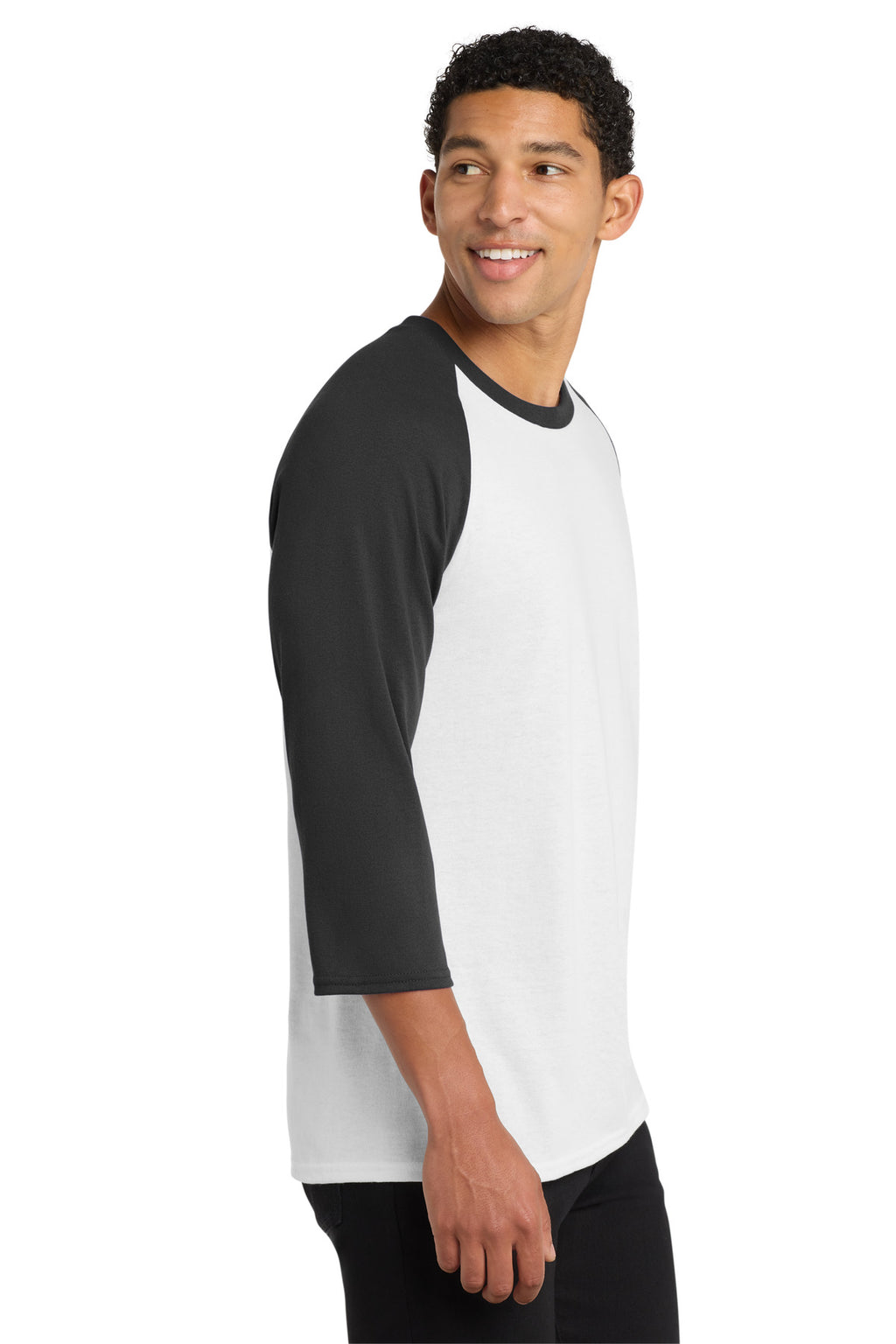 Port & Co Core Blend 3/4-Sleeve Raglan Tee. PC55RS - White/ Jet Black - side
