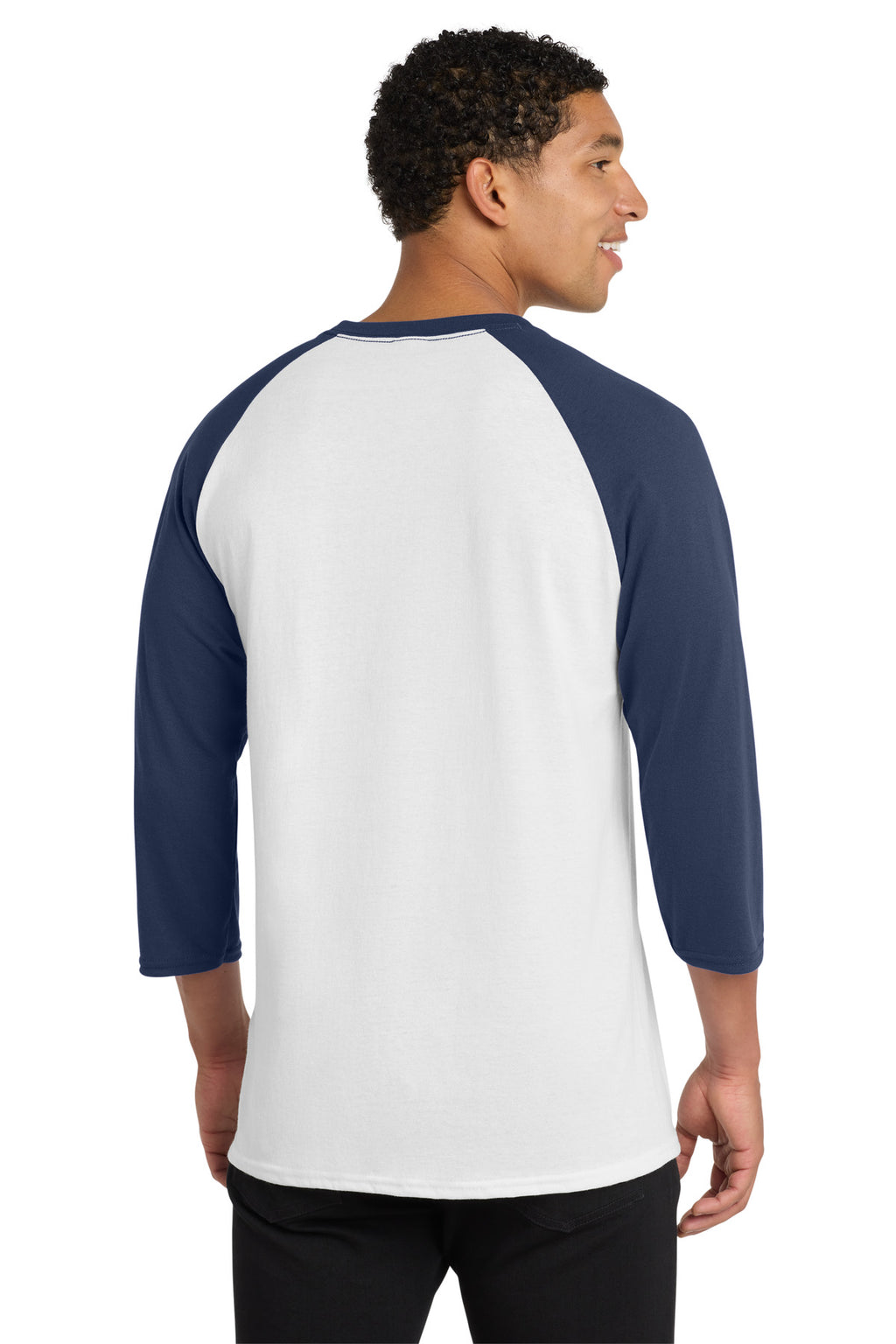 Port & Co Core Blend 3/4-Sleeve Raglan Tee. PC55RS - White/ Navy - back