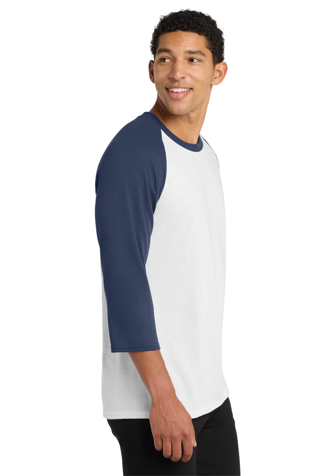 Port & Co Core Blend 3/4-Sleeve Raglan Tee. PC55RS - White/ Navy - side
