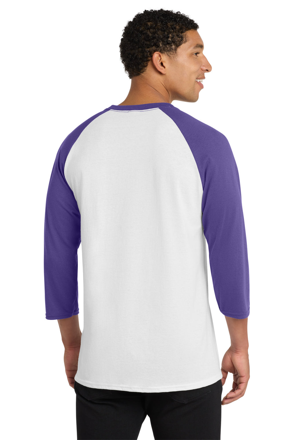 Port & Co Core Blend 3/4-Sleeve Raglan Tee. PC55RS - White/ Purple - back