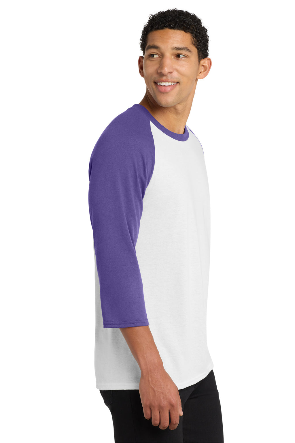 Port & Co Core Blend 3/4-Sleeve Raglan Tee. PC55RS - White/ Purple - side