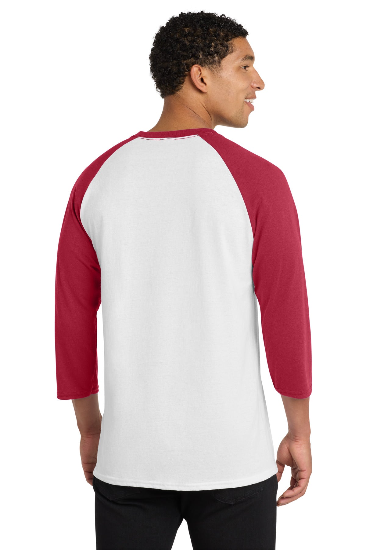 Port & Co Core Blend 3/4-Sleeve Raglan Tee. PC55RS - White/ Red - back