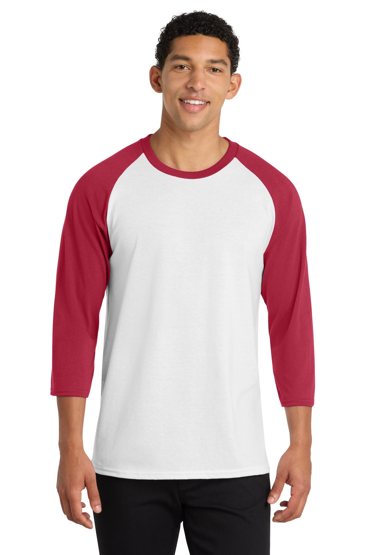 Port & Co Core Blend 3/4-Sleeve Raglan Tee. PC55RS - White/ Red - front