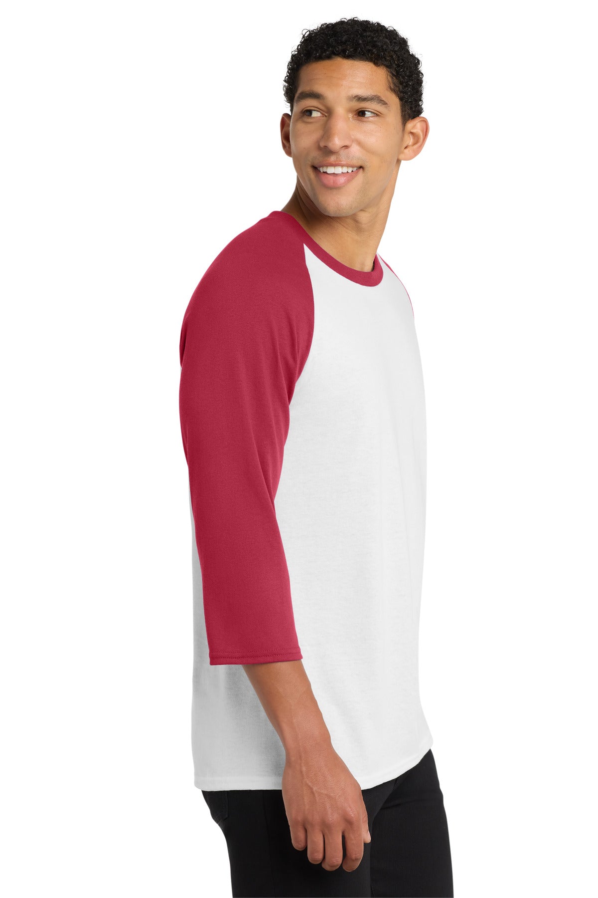 Port & Co Core Blend 3/4-Sleeve Raglan Tee. PC55RS - White/ Red - side