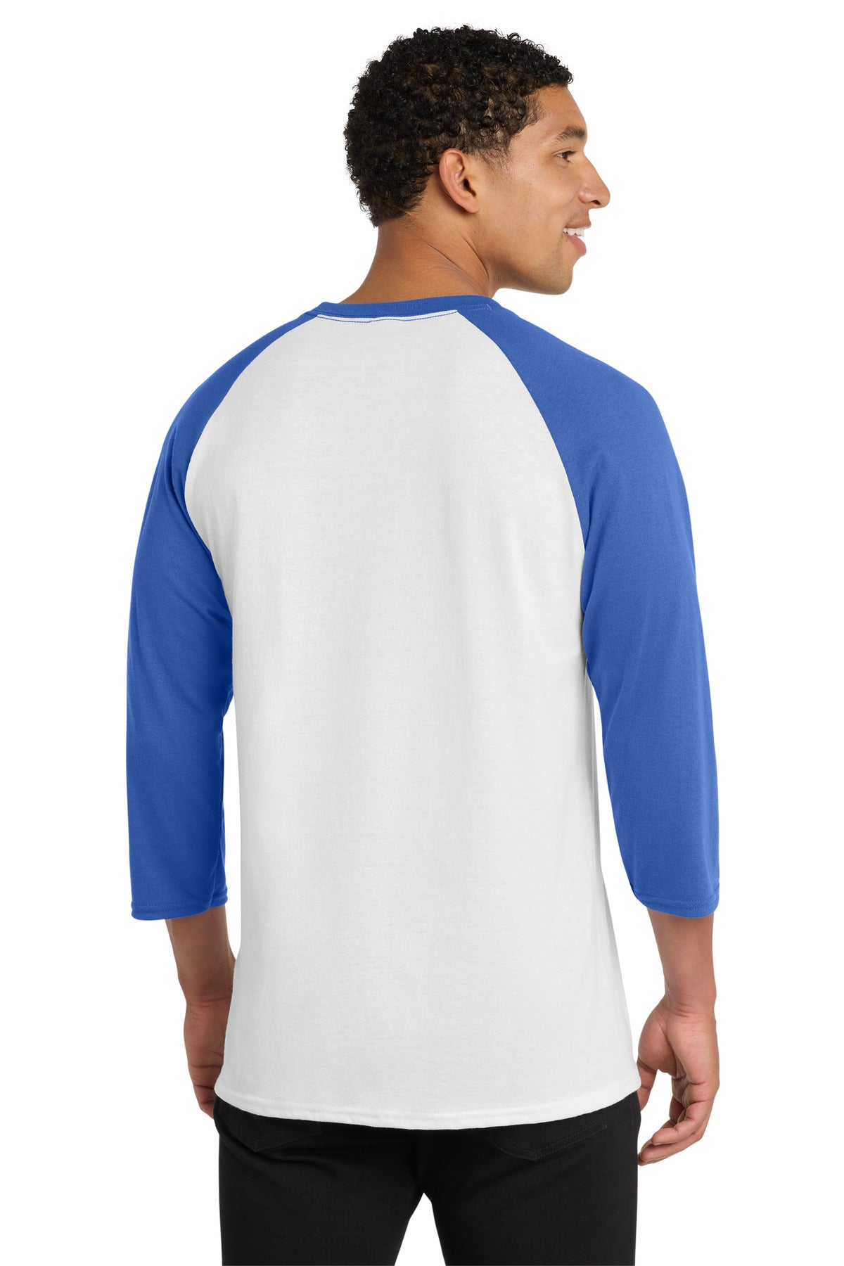 Port & Co Core Blend 3/4-Sleeve Raglan Tee. PC55RS - White/ Royal - back
