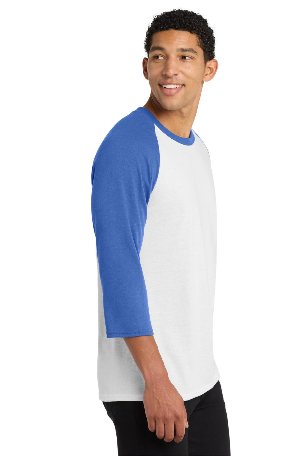 Port & Co Core Blend 3/4-Sleeve Raglan Tee. PC55RS - White/ Royal - side