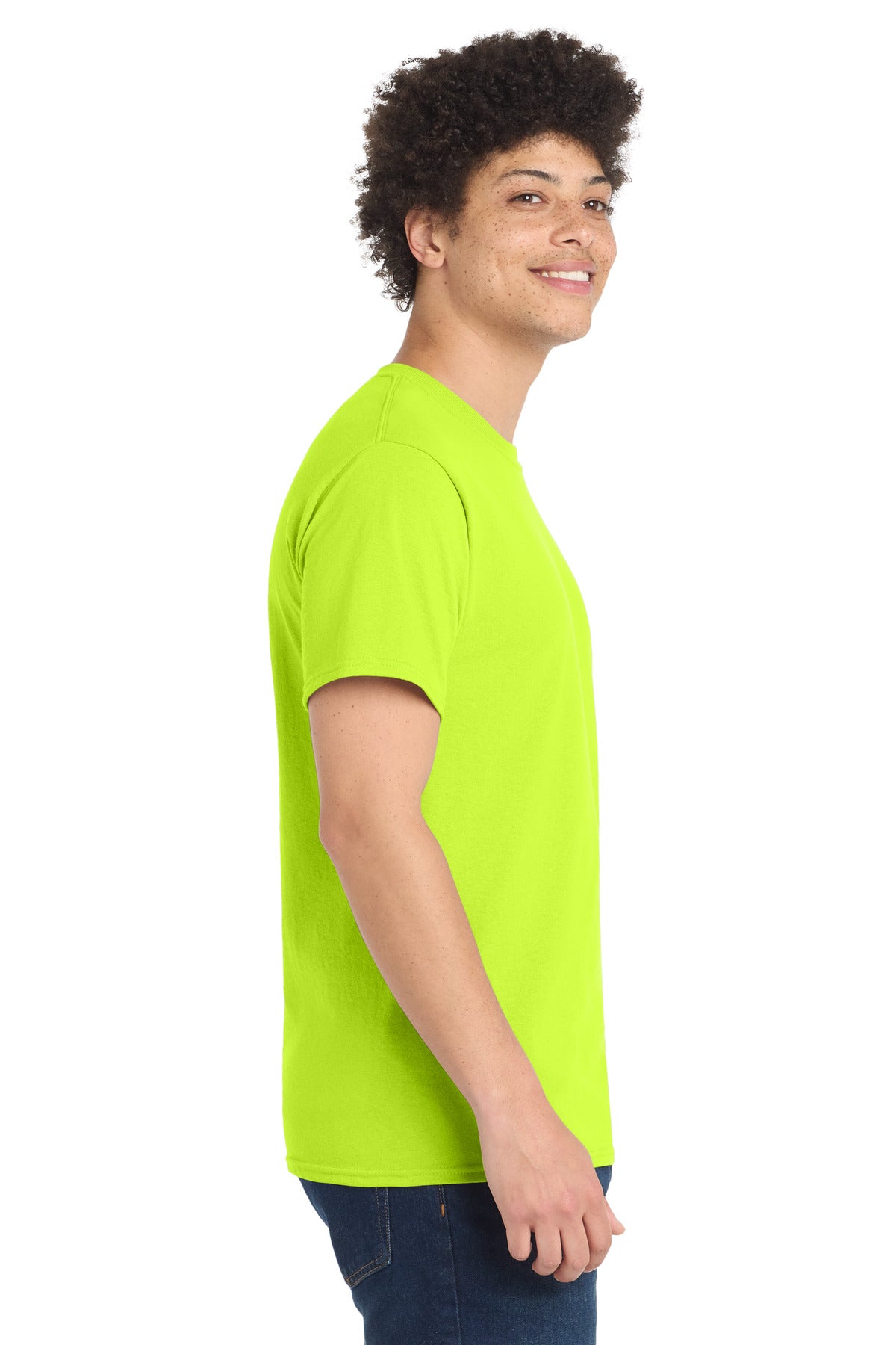 Port & Co Tall Core Blend Tee. PC55T - Safety Green - side