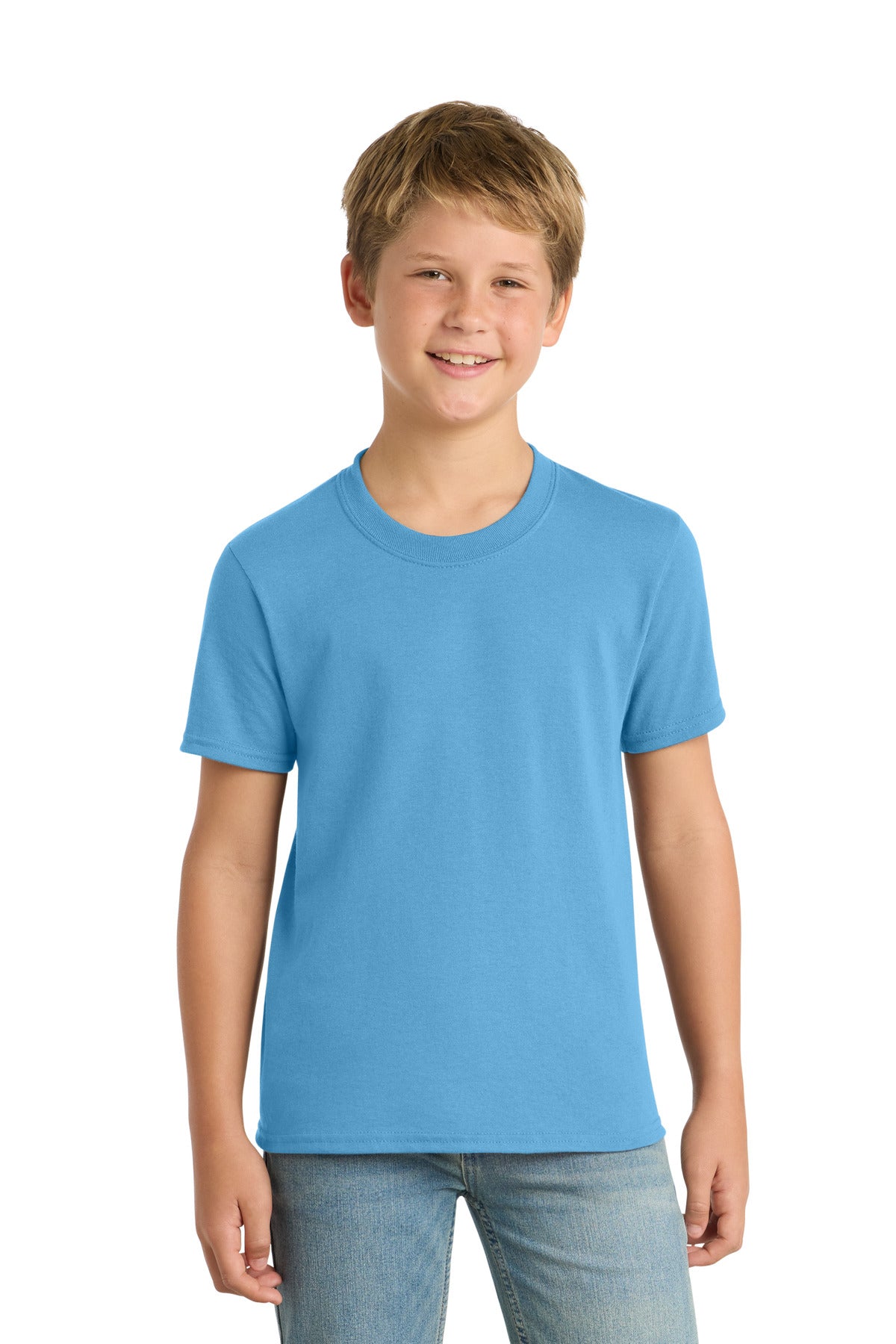 Port & Co Youth Core Blend Tee. PC55Y - Aquatic Blue - front