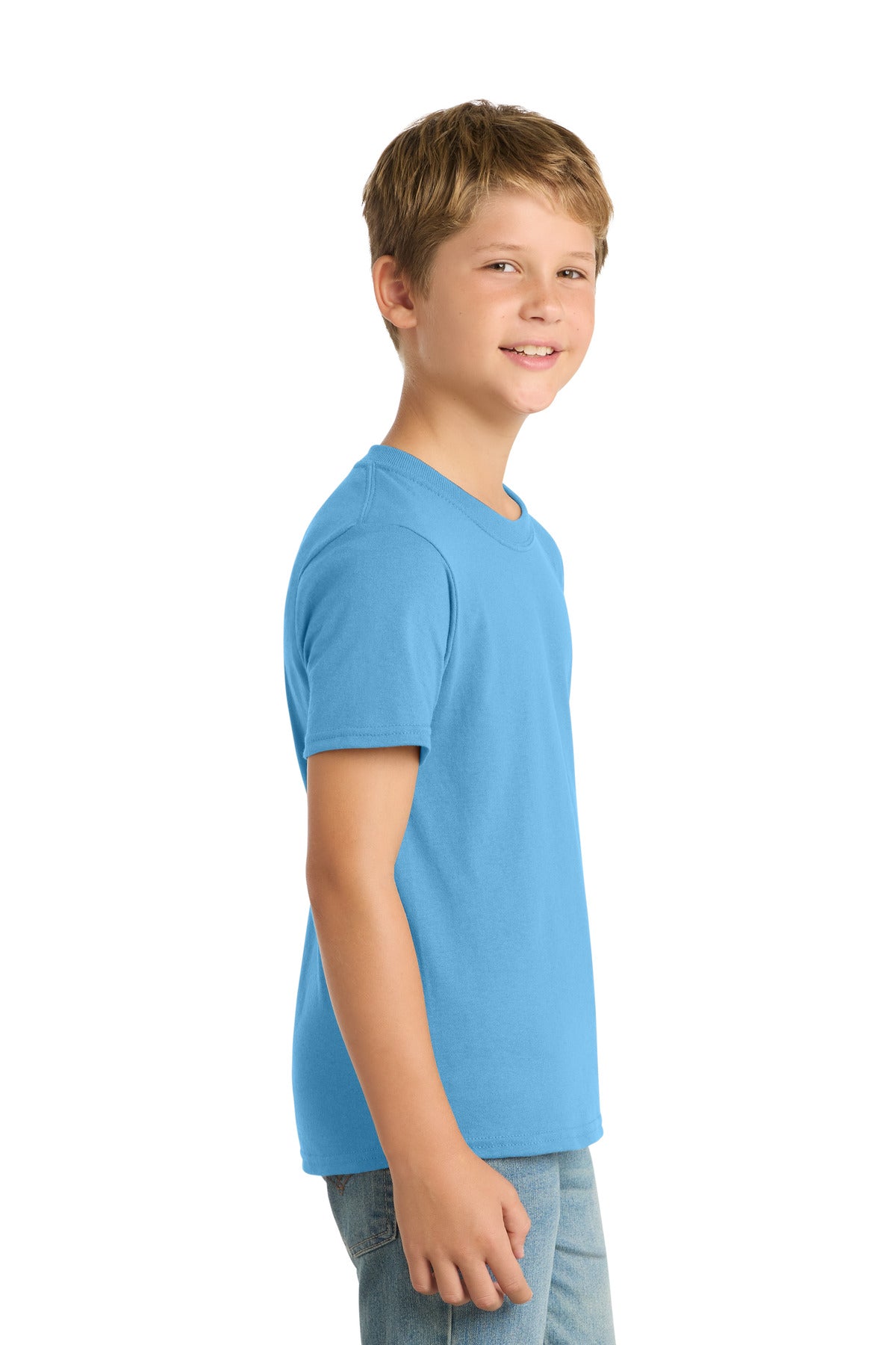 Port & Co Youth Core Blend Tee. PC55Y - Aquatic Blue - side