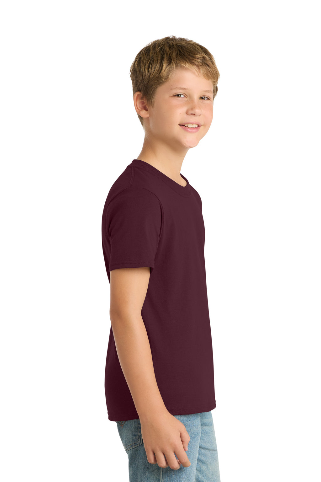 Port & Co Youth Core Blend Tee. PC55Y - Athletic Maroon - side