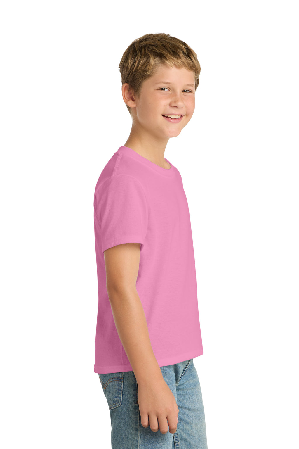 Port & Co Youth Core Blend Tee. PC55Y - Candy Pink - side