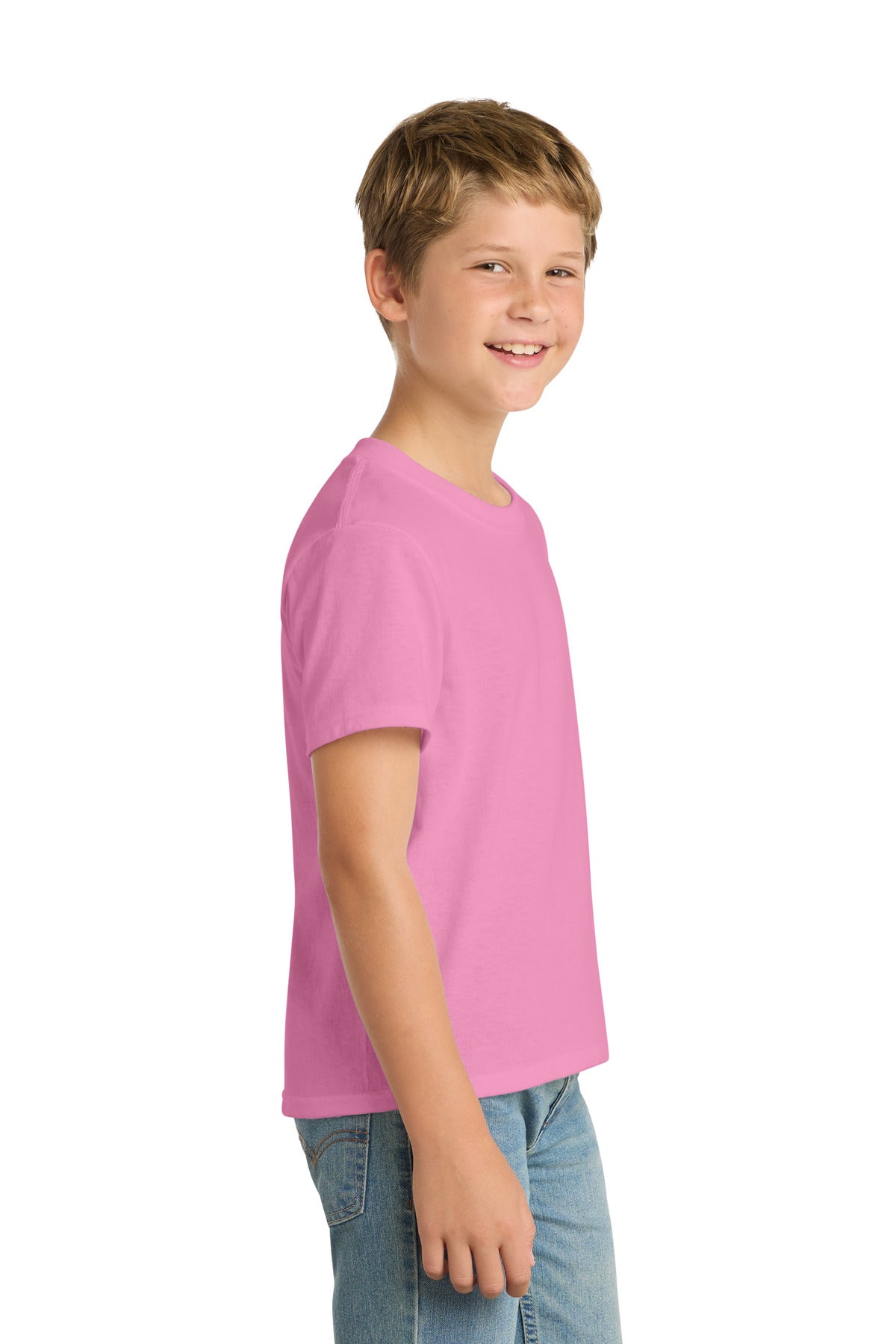 Port & Co Youth Core Blend Tee. PC55Y - Candy Pink - side