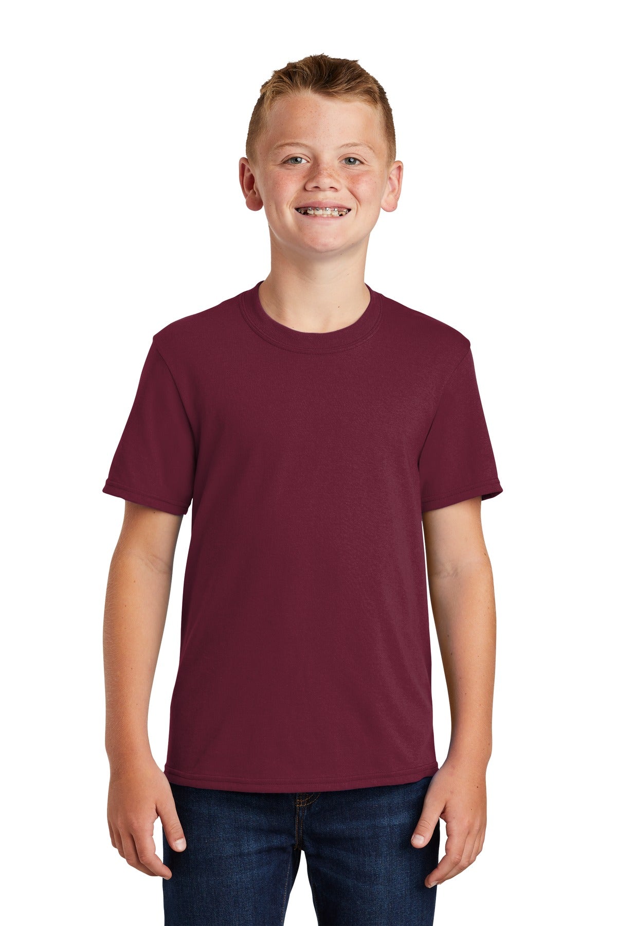 Port & Co Youth Core Blend Tee. PC55Y - Cardinal - front