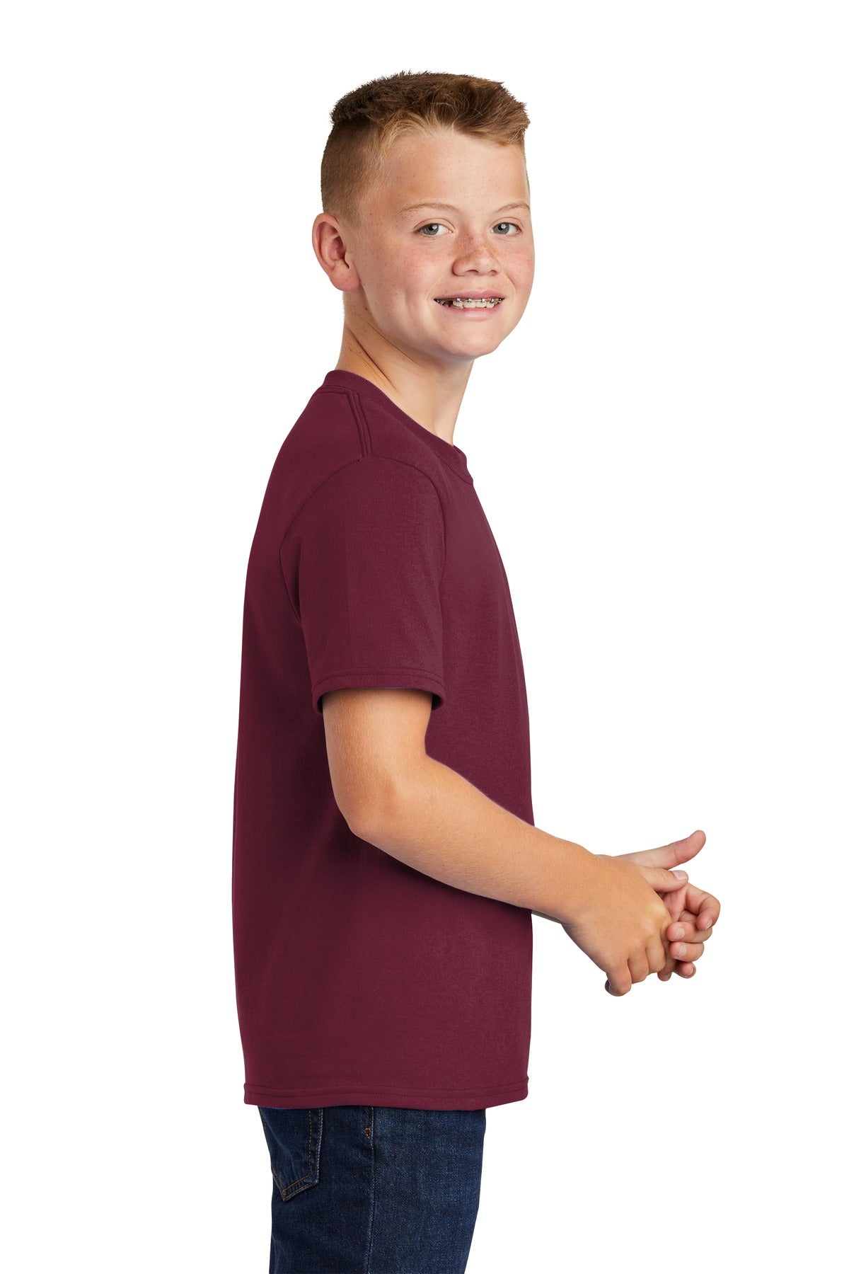 Port & Co Youth Core Blend Tee. PC55Y - Cardinal - side