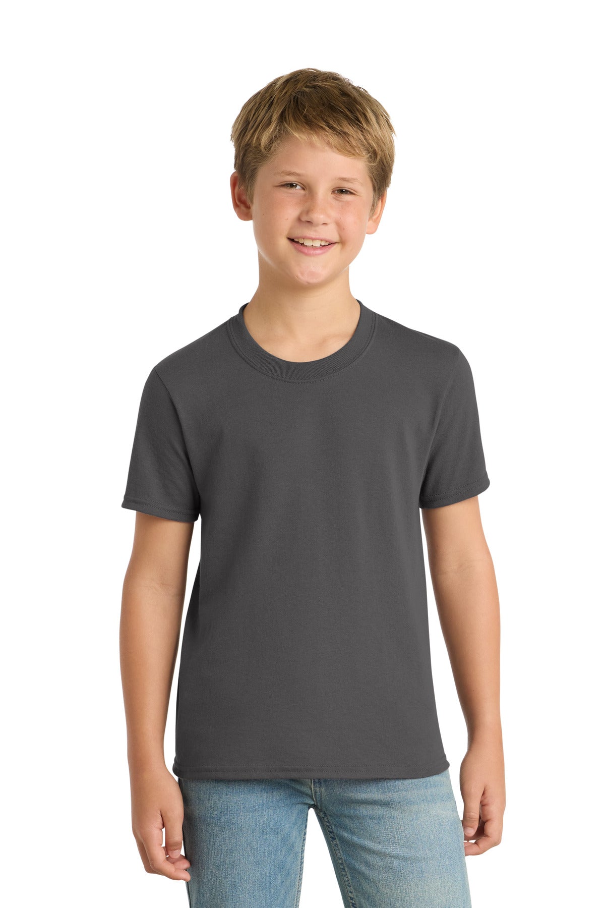 Port & Co Youth Core Blend Tee. PC55Y - Charcoal - front
