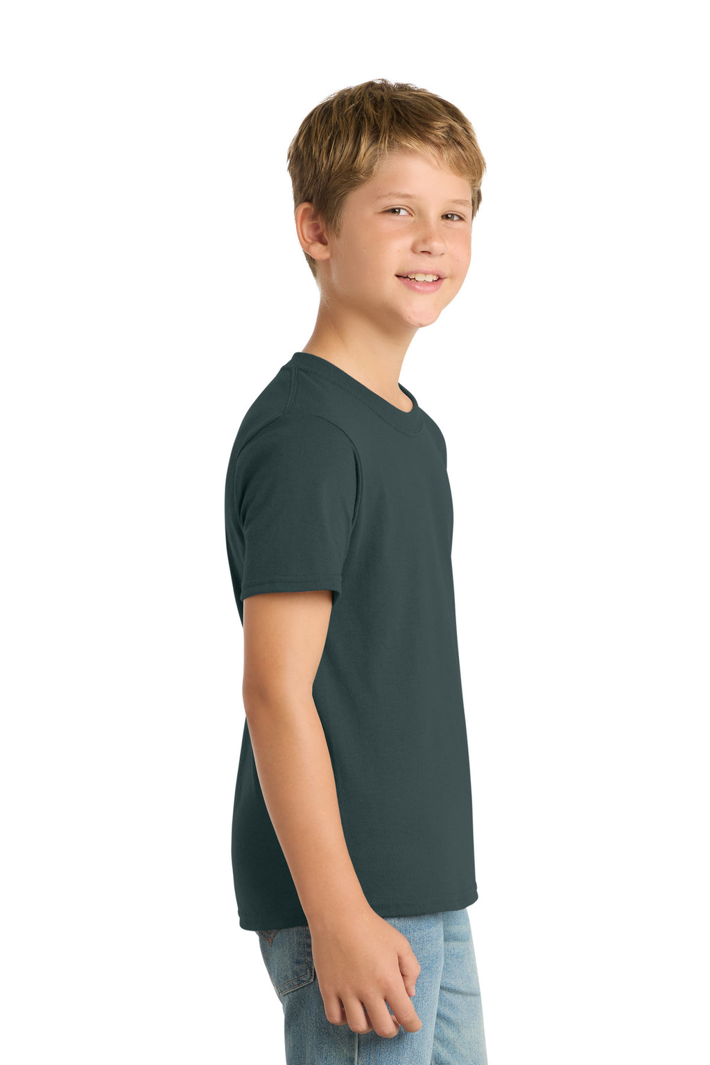 Port & Co Youth Core Blend Tee. PC55Y - Dark Green - side