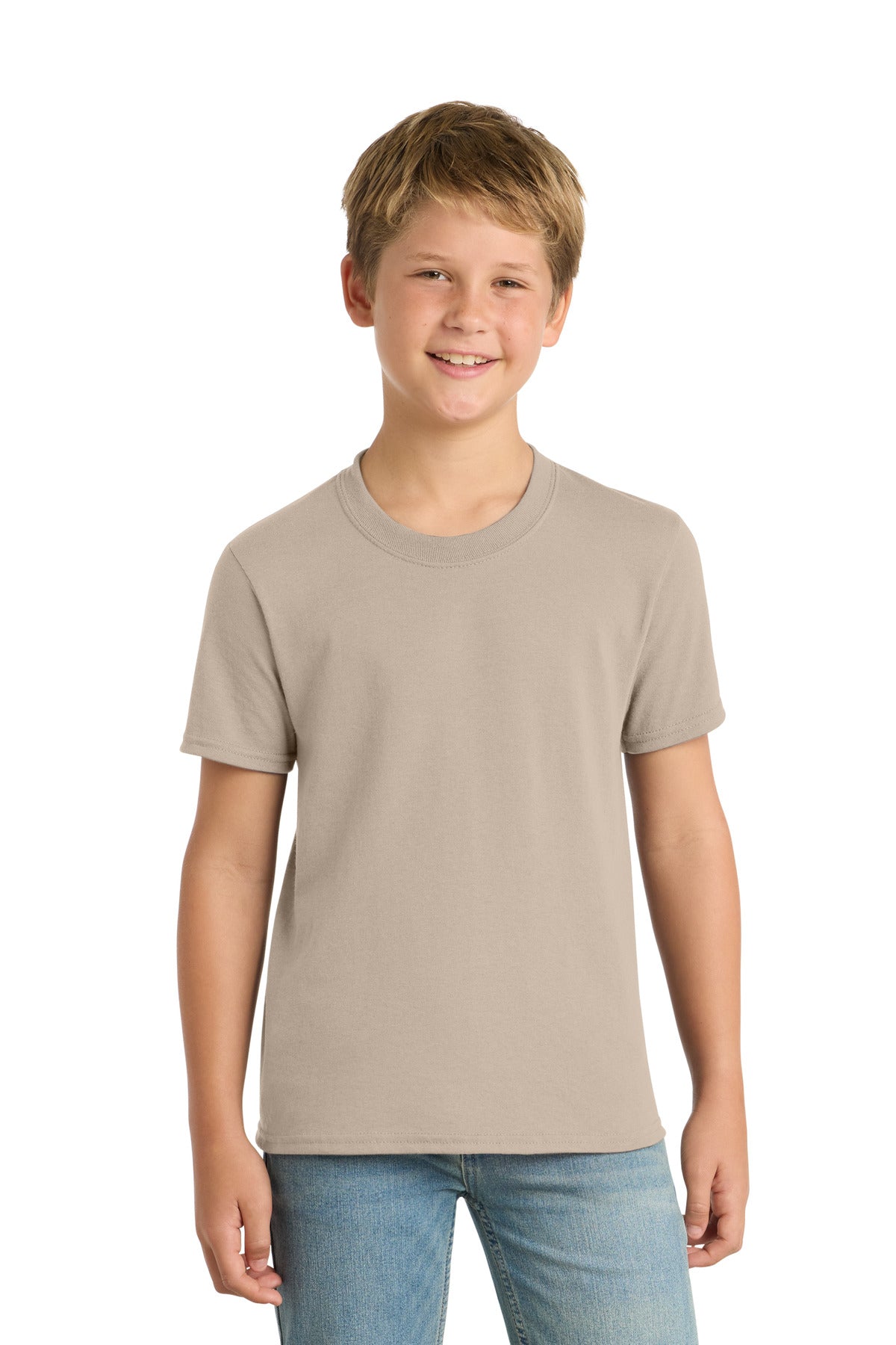 Port & Co Youth Core Blend Tee. PC55Y - Desert Sand - front