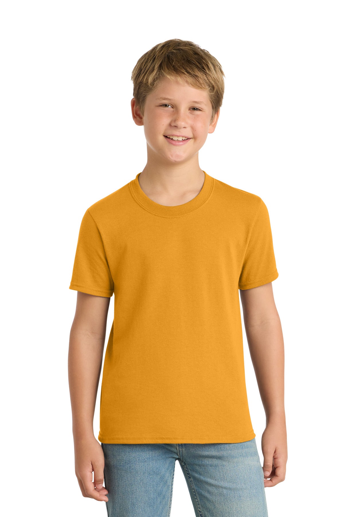 Port & Co Youth Core Blend Tee. PC55Y - Gold - front